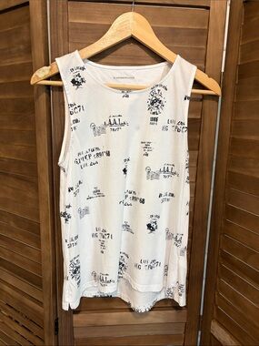 Anthropologie White Tank with Navy Graphic Print